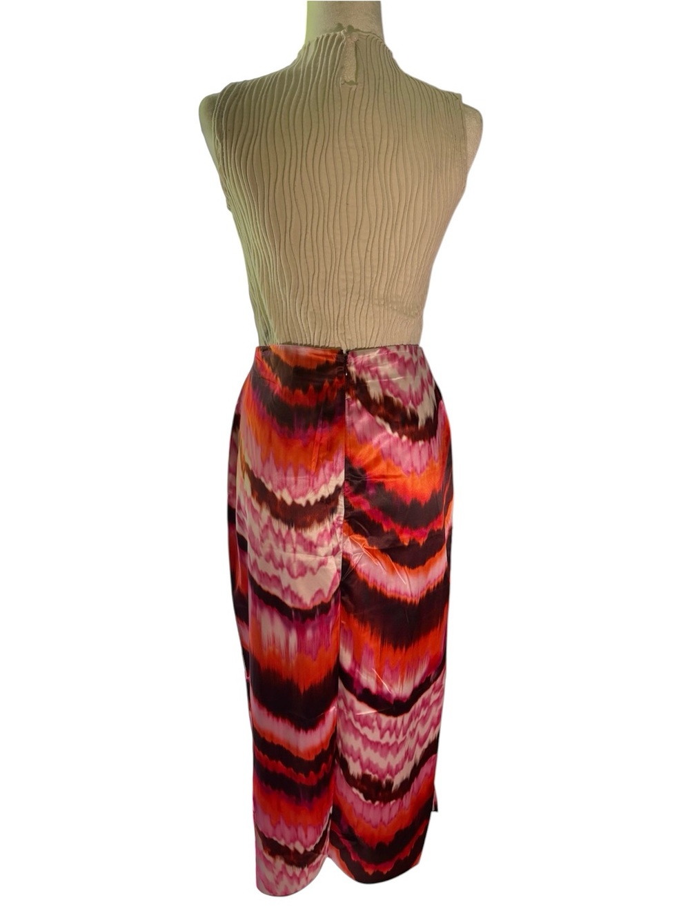 NWT Abstract Print Satin Maxi Skirt – Pink Orange & Black Statement Skirt - Picture 5 of 12